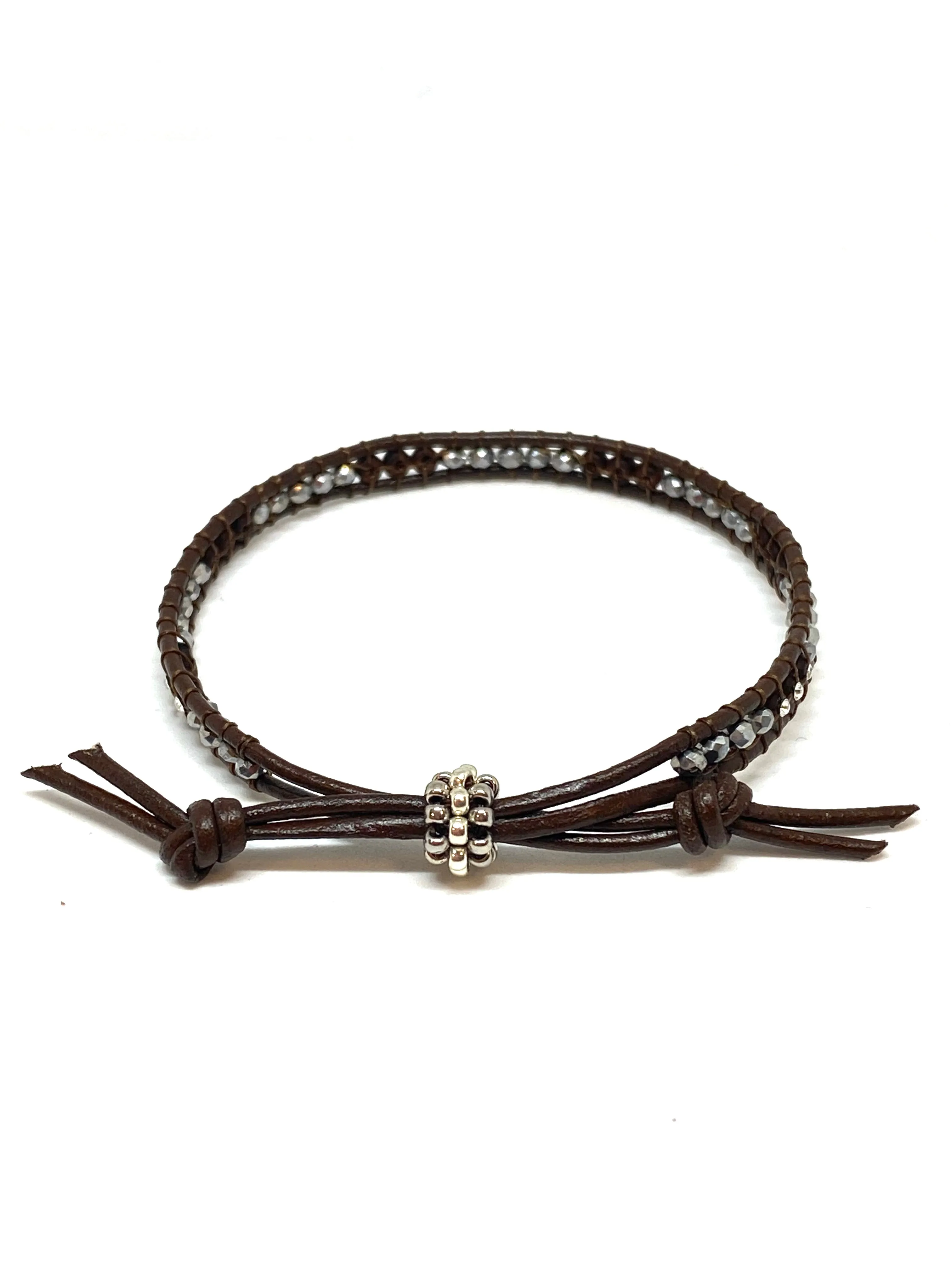 Miguel Ases Leather Bracelet with Swarovski, Pyrite and Miyuki Beads