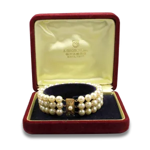 Mikimoto Estate 14k Yellow Gold Vintage 3-Strand Pearl Bracelet