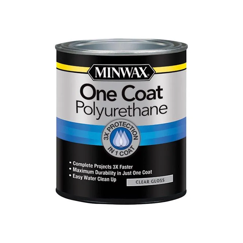 Minwax One-Coat Gloss Crystal Clear Water-Based Fast-Drying Polyurethane 1 qt