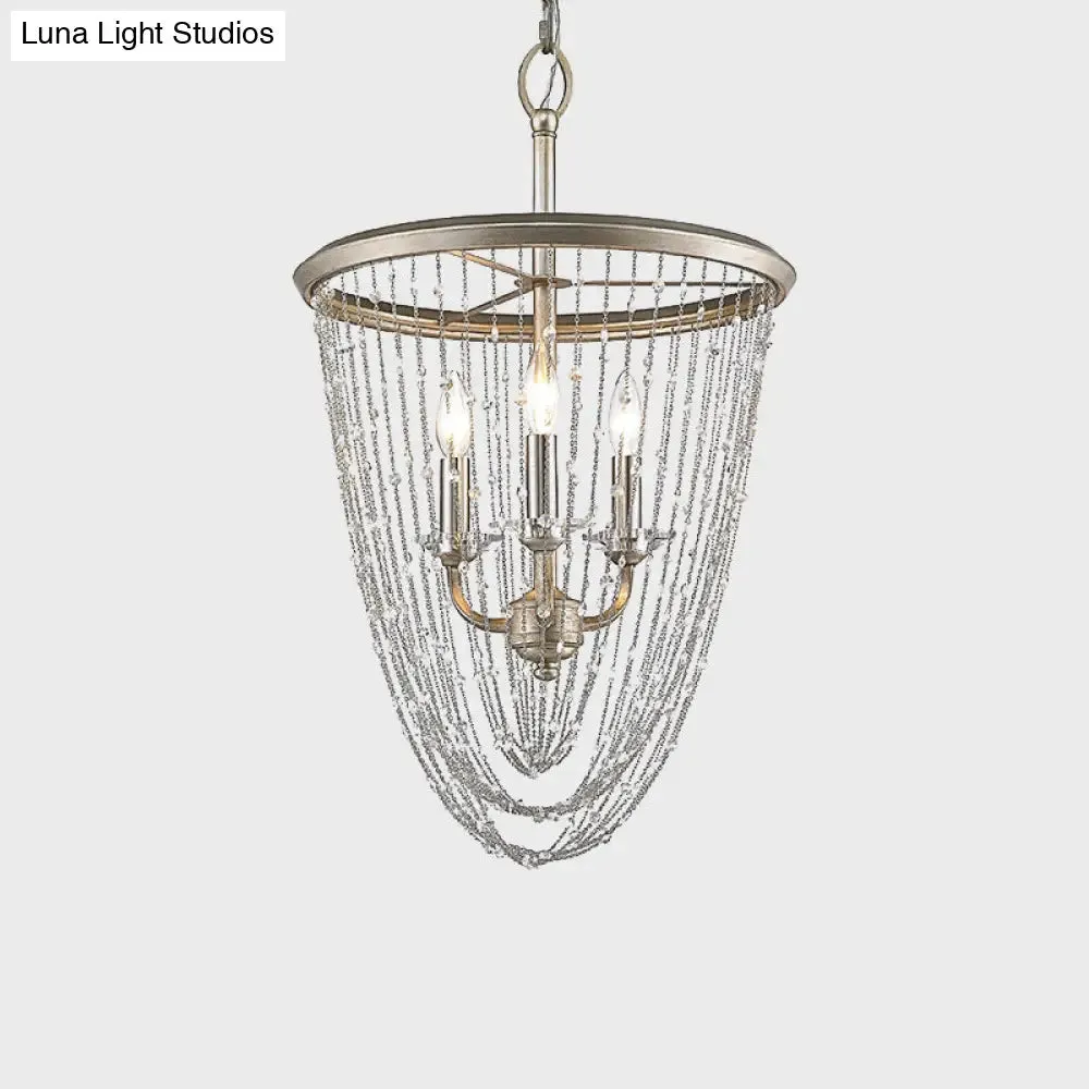 Modern Crystal Chandelier Lamp with 3 Gold Heads and Draped Chain Suspension