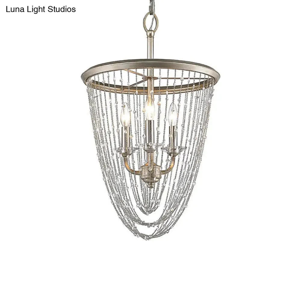 Modern Crystal Chandelier Lamp with 3 Gold Heads and Draped Chain Suspension