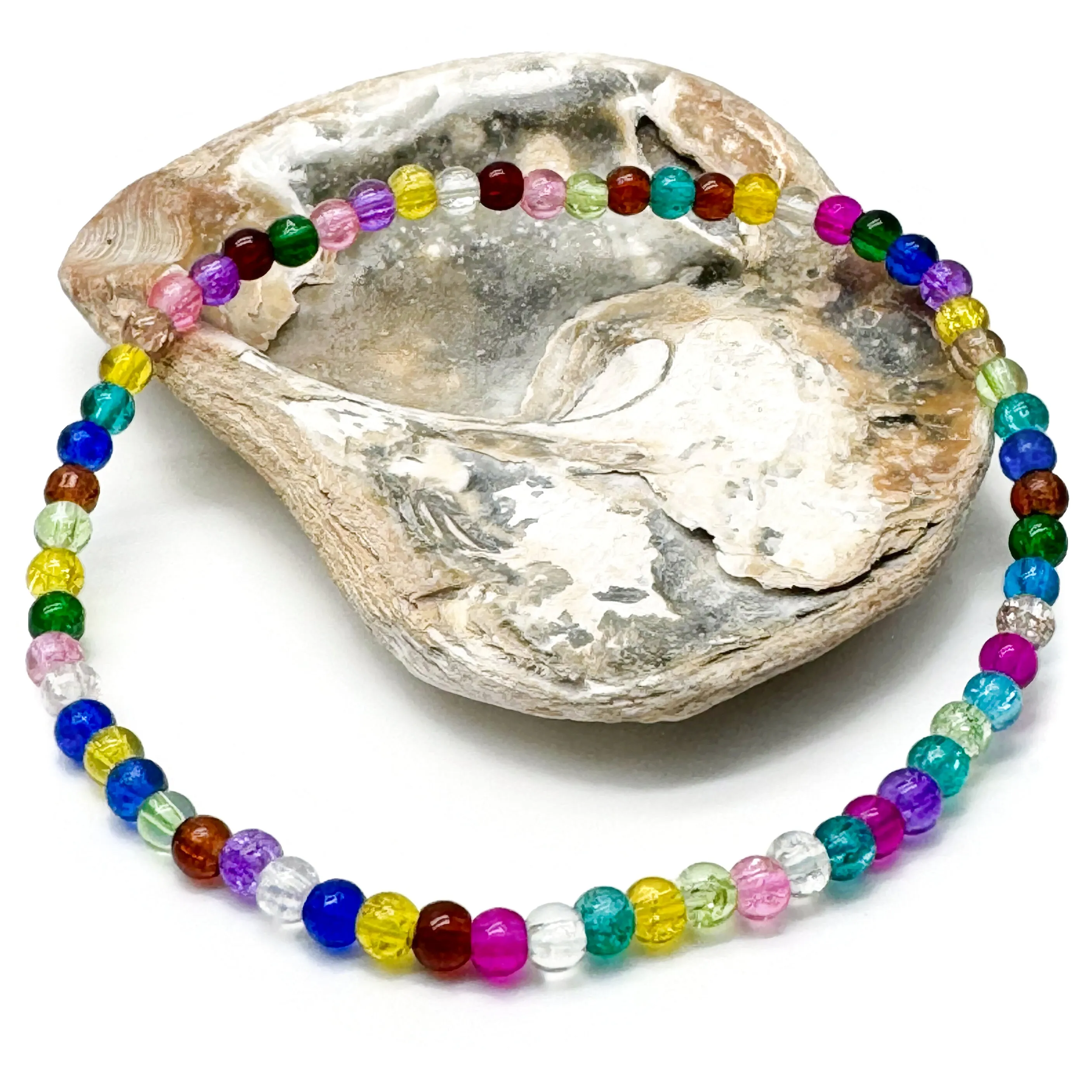 Multi-Colour Crackle Glass Bead Summer Anklet