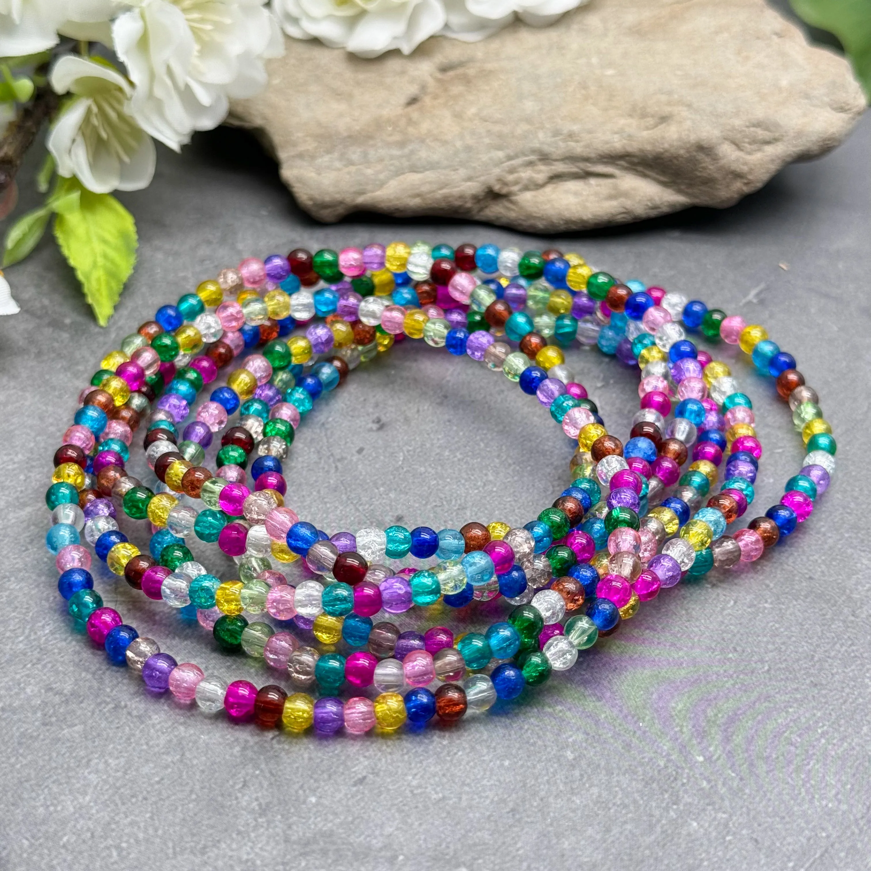 Multi-Colour Crackle Glass Bead Summer Anklet