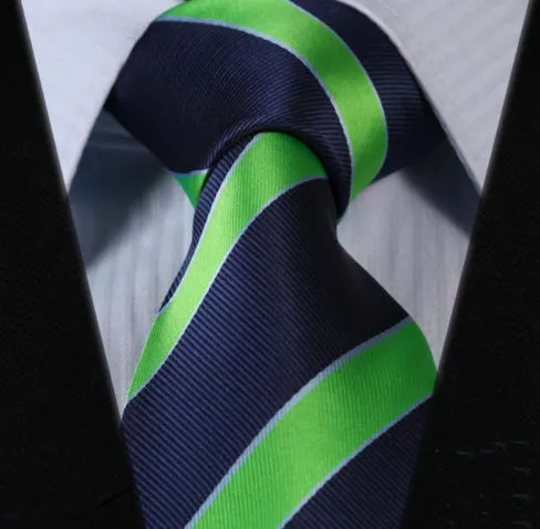 Navy Blue & Lime Green Striped Tie