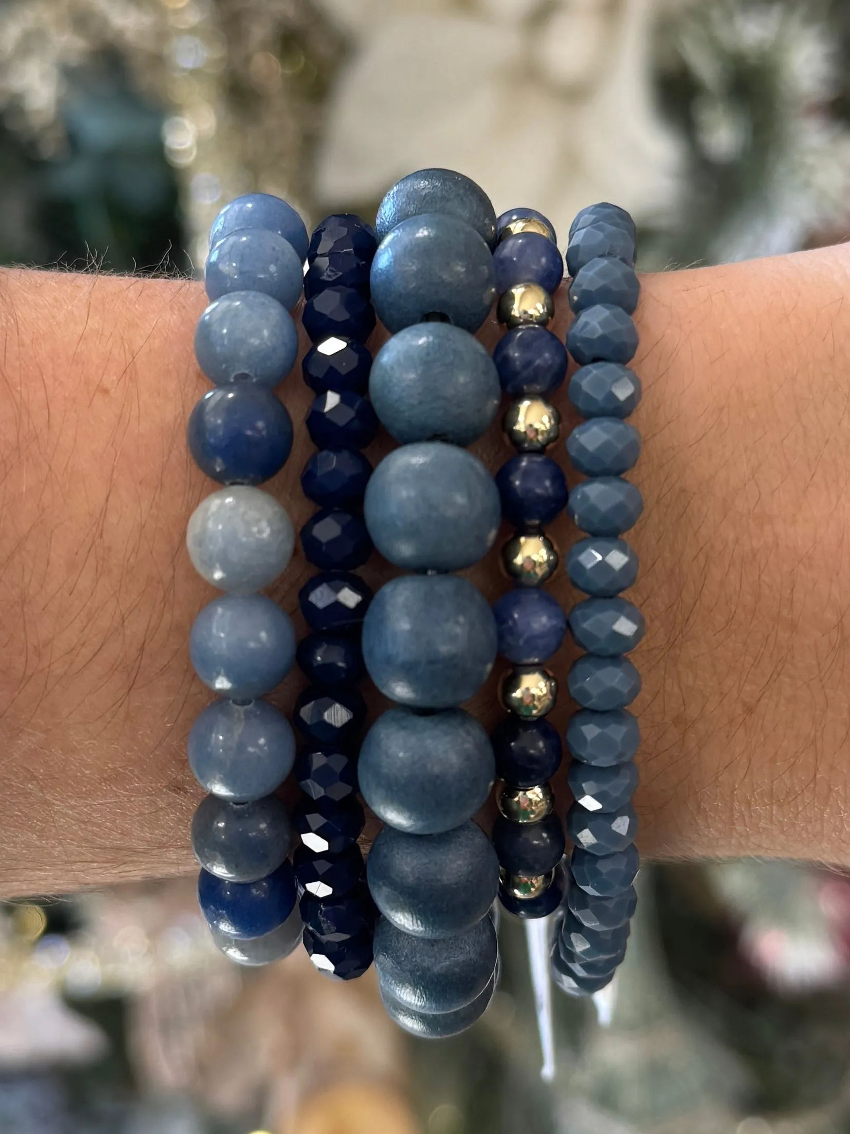 Navy Blue Grey Wood 10mm Bracelet