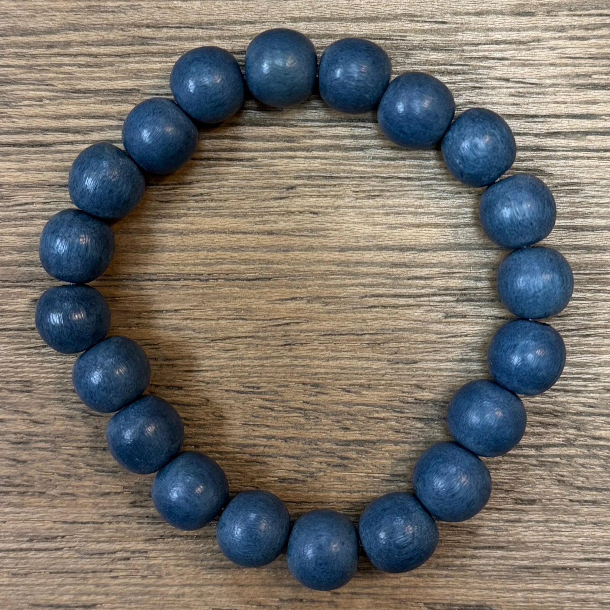 Navy Blue Grey Wood 10mm Bracelet