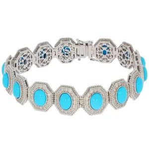 Oval Blue Turquoise Sterling Silver Bracelet with Accent