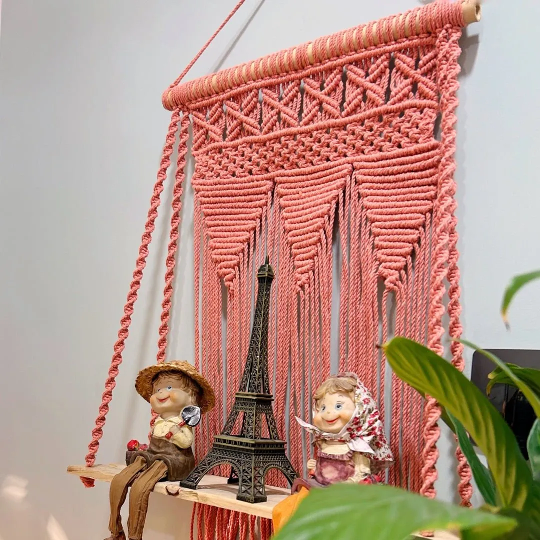 Peach Macrame Wall Shelf