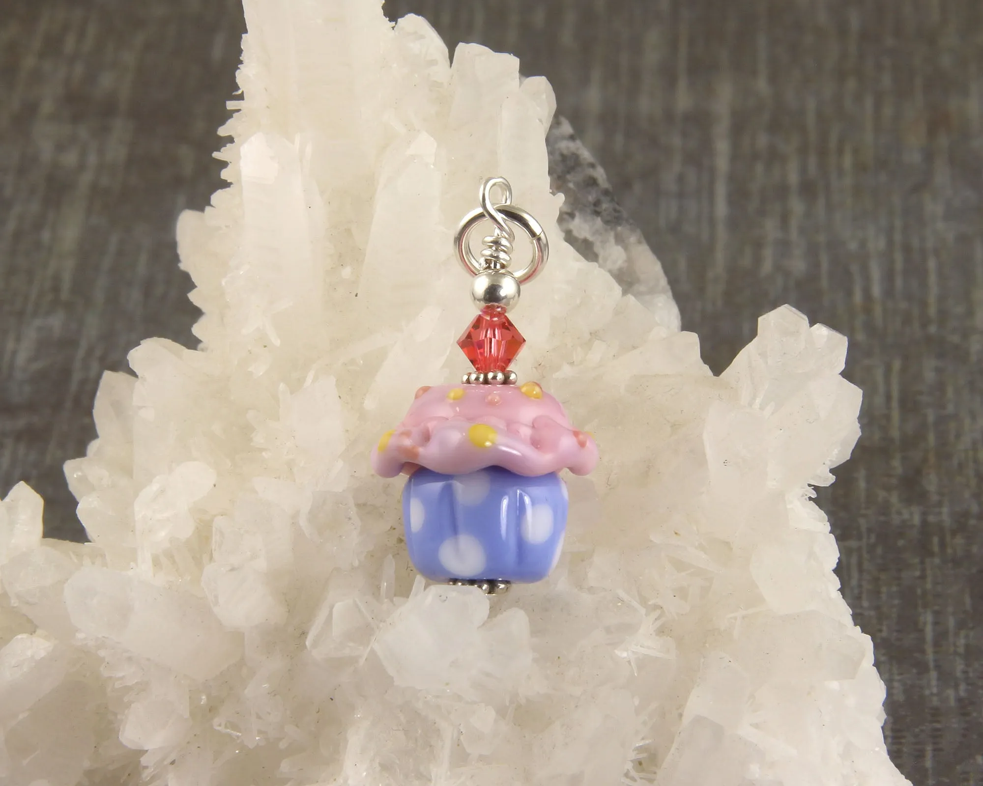 Pink Blue Cupcake Lampwork Glass Charms, Sterling Silver