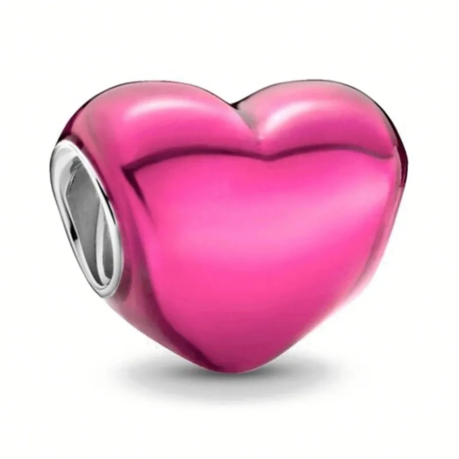 Pink Heart Charm - 925 Sterling Silver