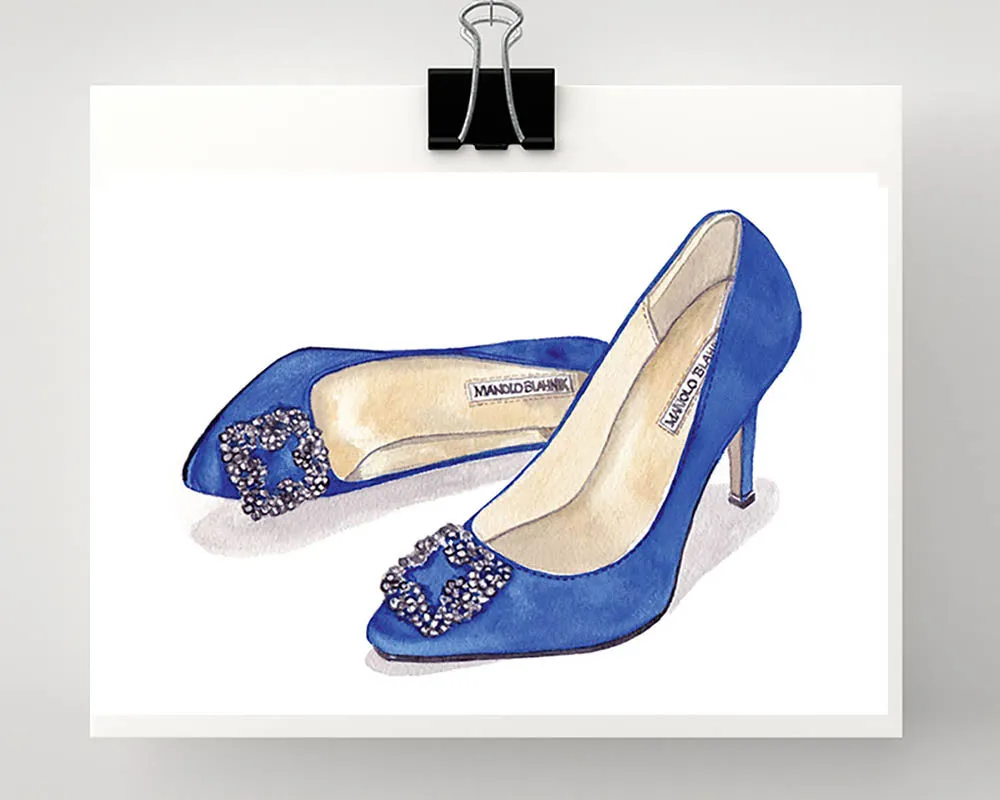 Print of Manolo Blahnik 'Something Blue' Satin Pump.