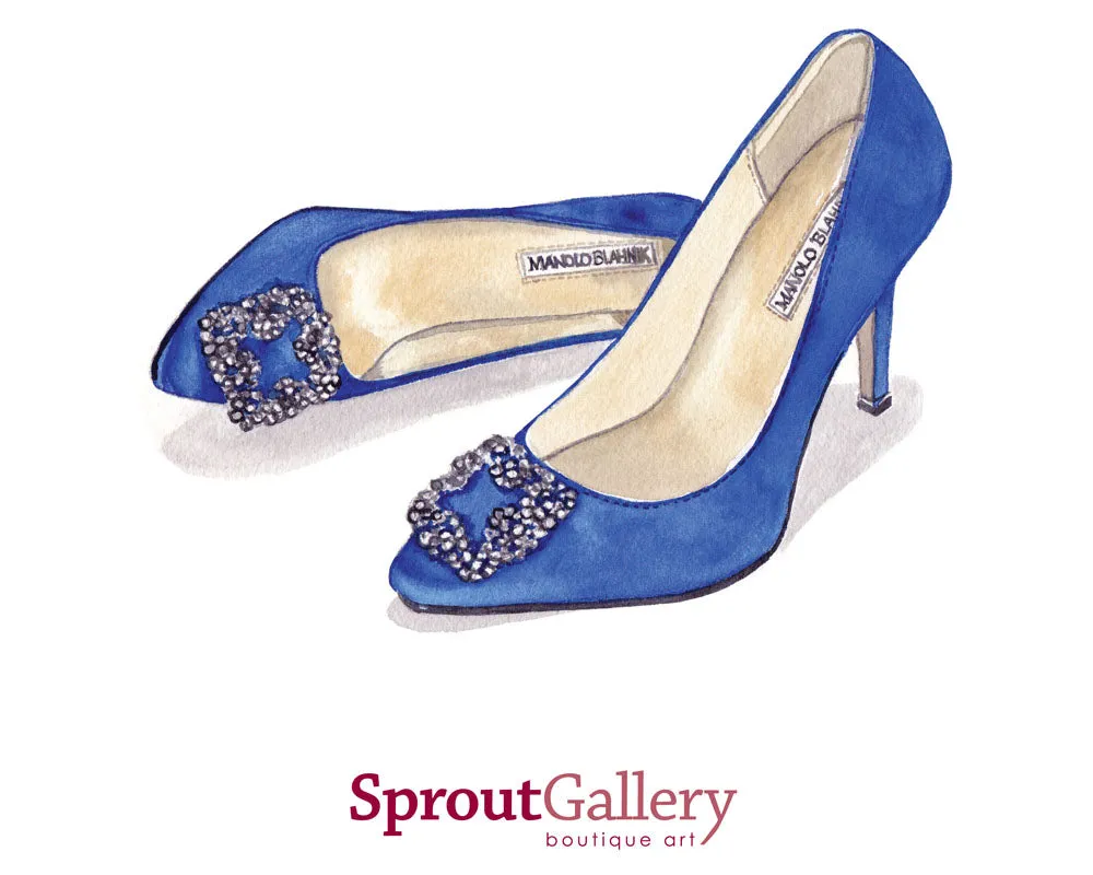 Print of Manolo Blahnik 'Something Blue' Satin Pump.