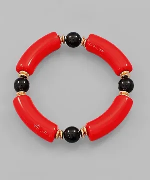 Red and black beaded bracelet single