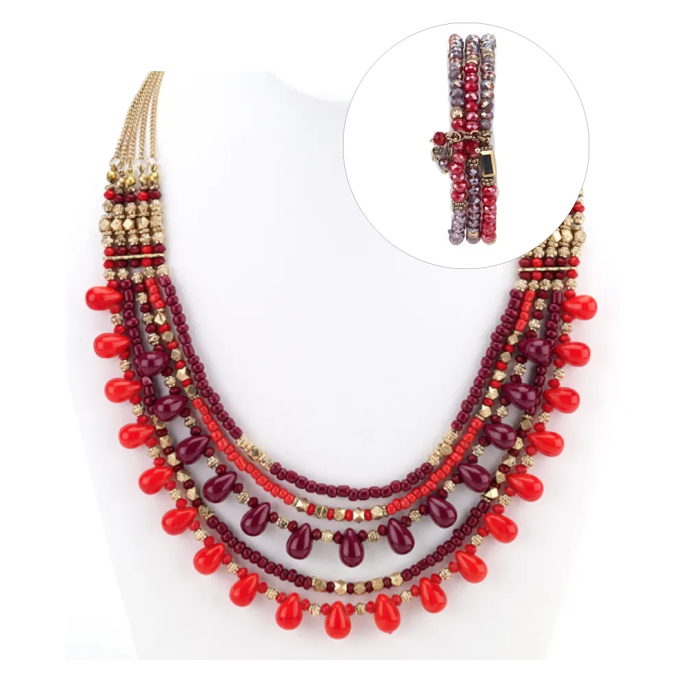 Red Necklace and Bracelet Gift Set