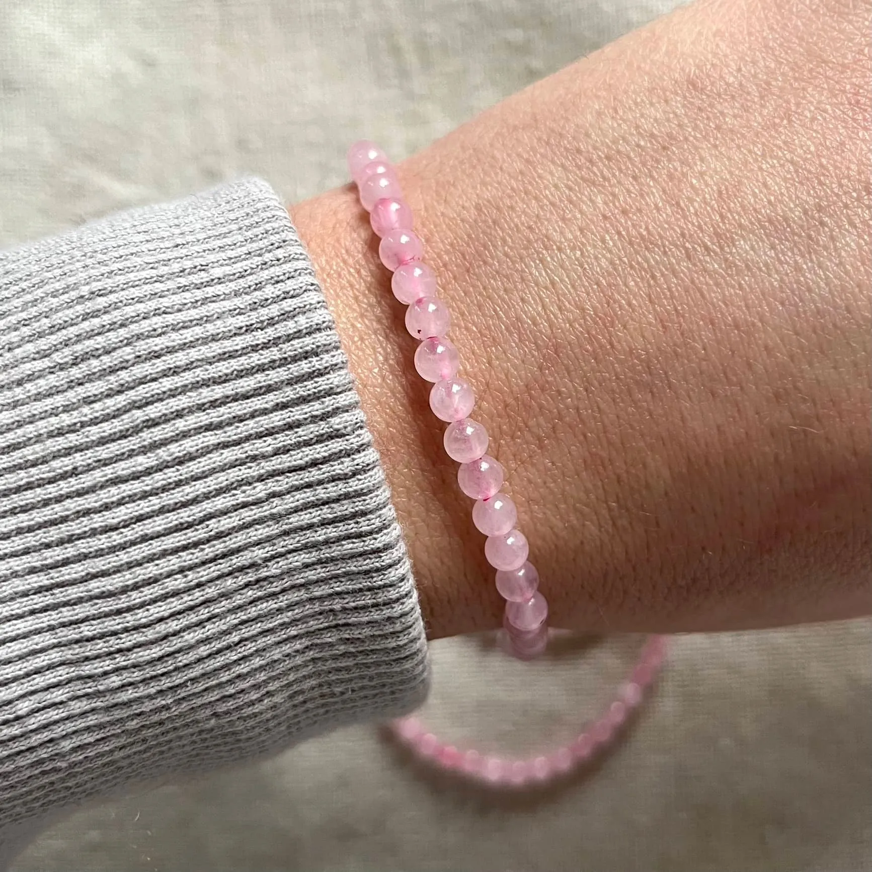 Rose Quartz 4mm Beaded Bracelet - Love