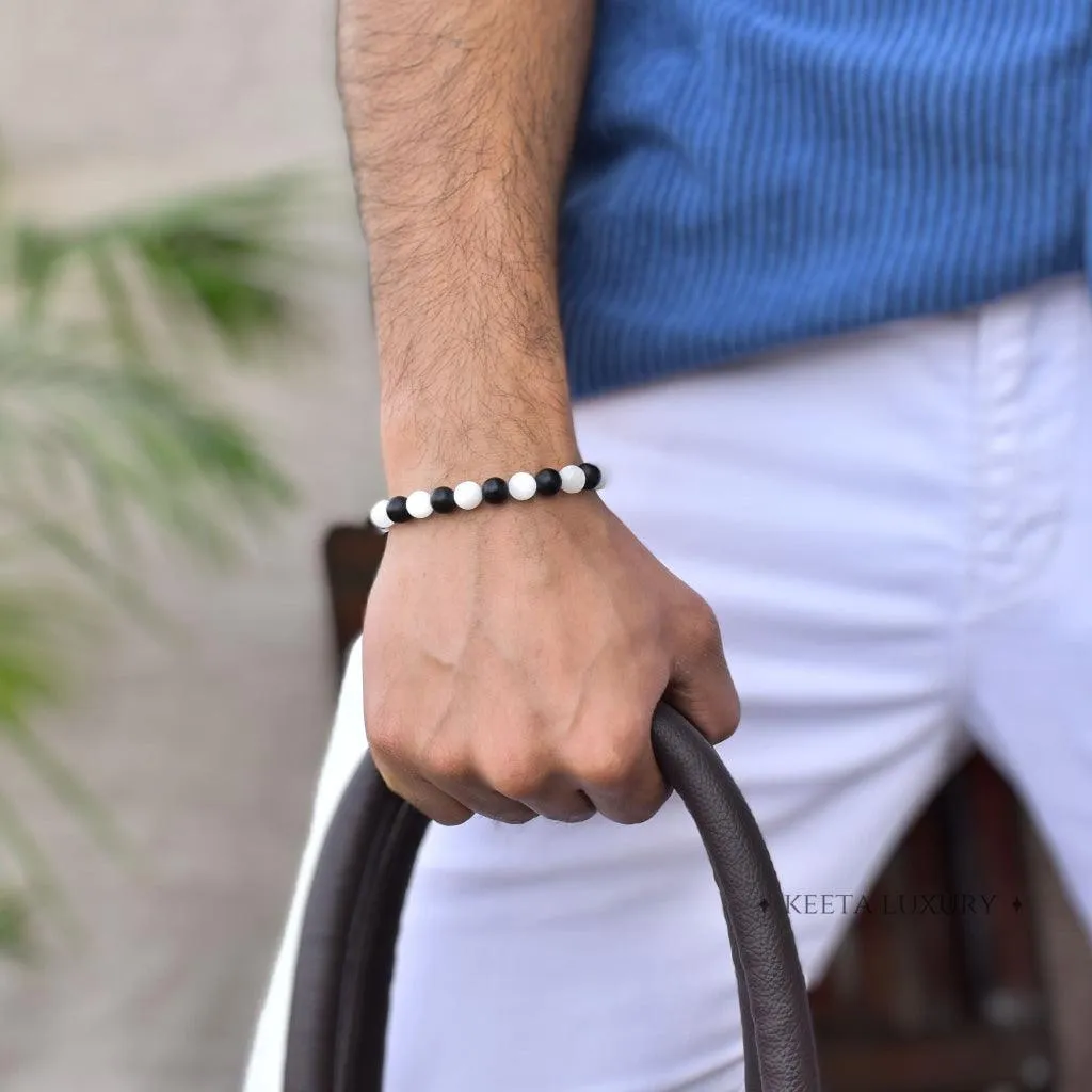 Selenite Essence - Selenite & Black Onyx Bracelet