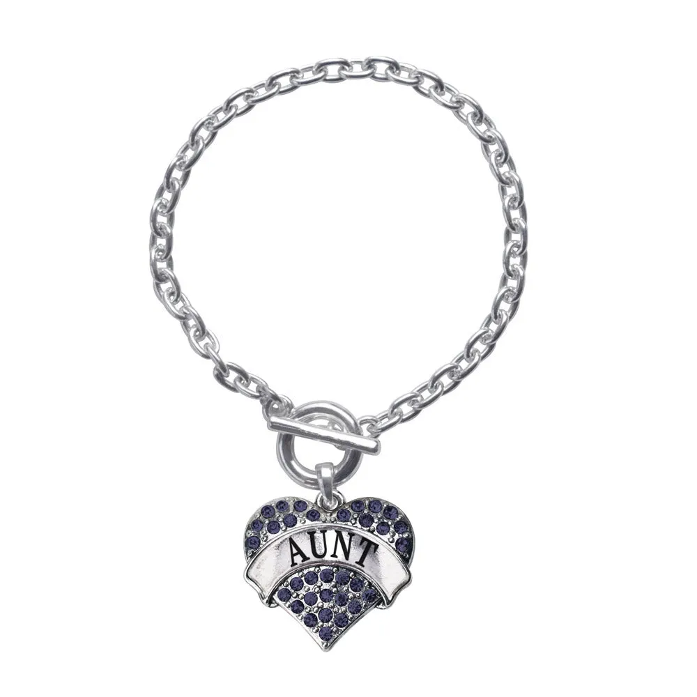 Silver Aunt Navy Blue Blue Pave Heart Charm Toggle Bracelet