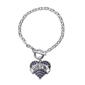 Silver Class of 2017 Navy Blue Pave Heart Charm Toggle Bracelet