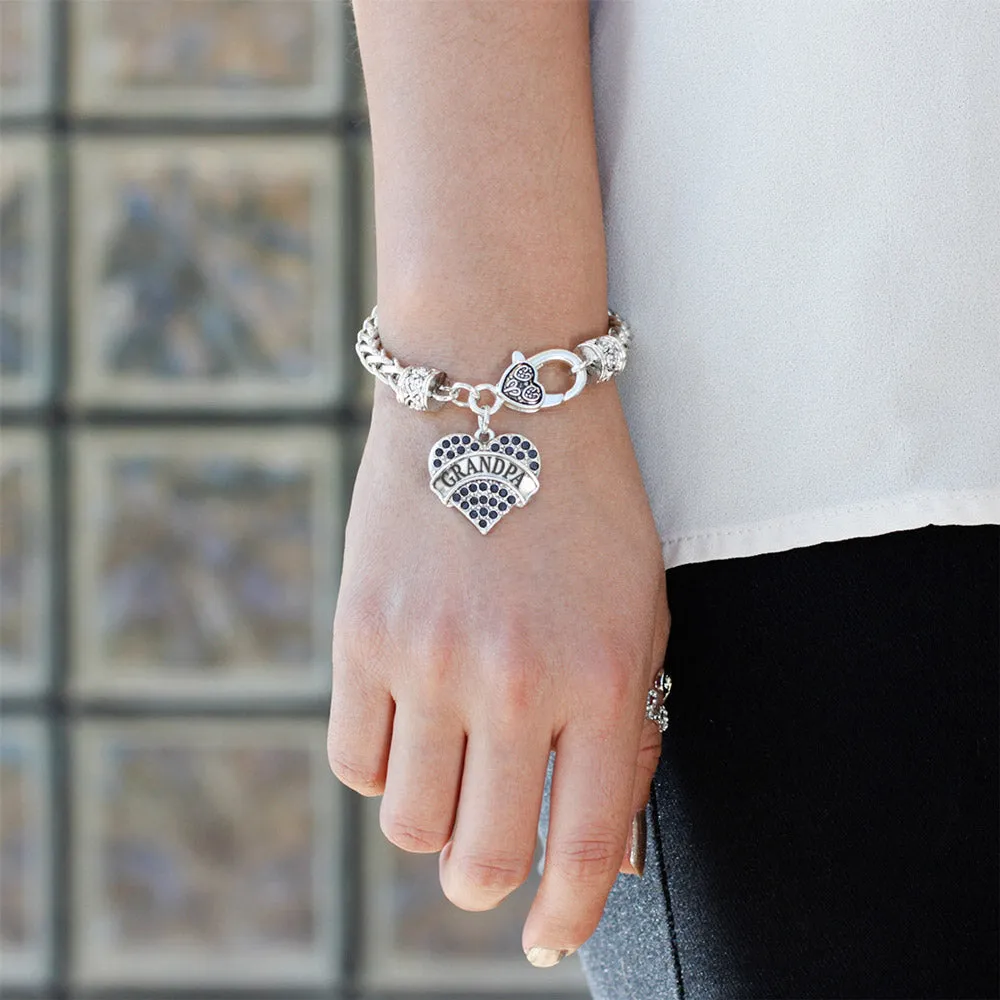 Silver Grandpa Navy Blue Blue Pave Heart Charm Braided Bracelet