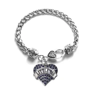 Silver Little Sis Navy Blue Blue Pave Heart Charm Braided Bracelet