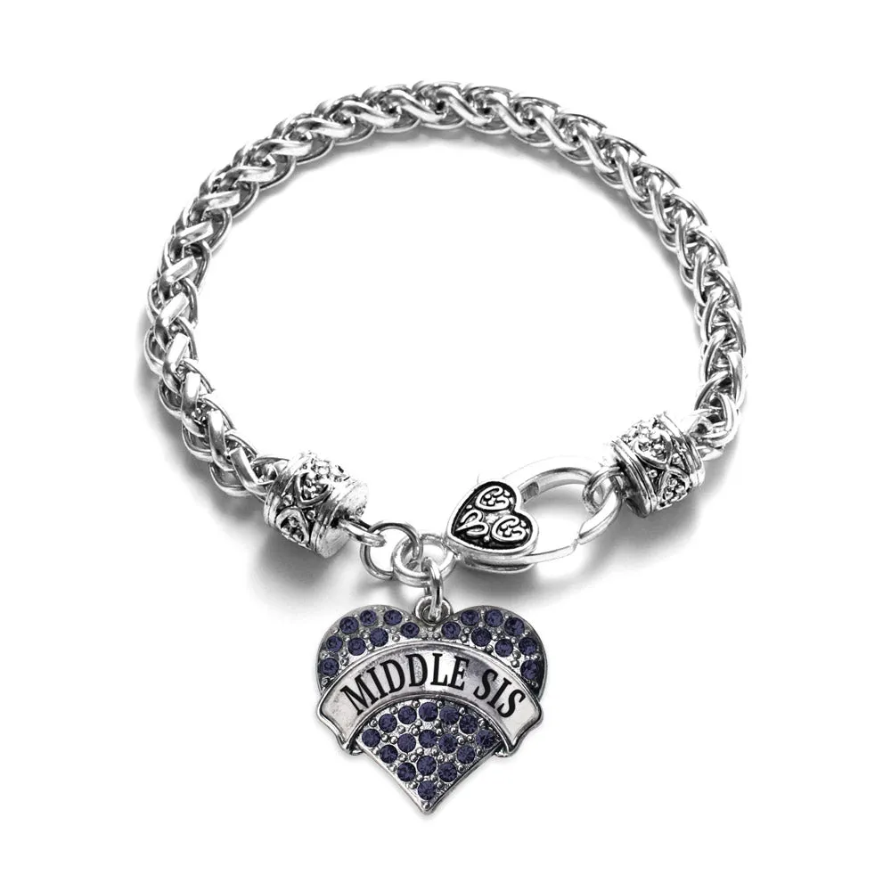 Silver Middle Sis Navy Blue Blue Pave Heart Charm Braided Bracelet