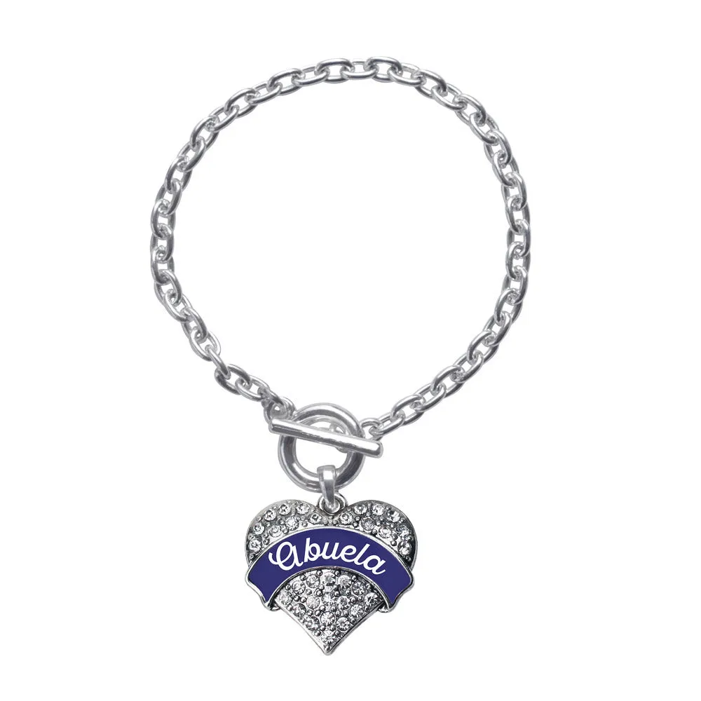 Silver Navy Blue Abuela Pave Heart Charm Toggle Bracelet