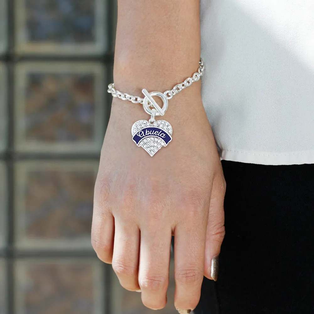 Silver Navy Blue Abuela Pave Heart Charm Toggle Bracelet