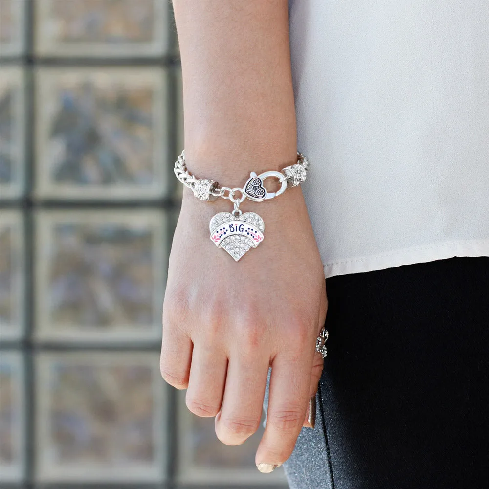 Silver Navy Blue and Rose Big Pave Heart Charm Braided Bracelet