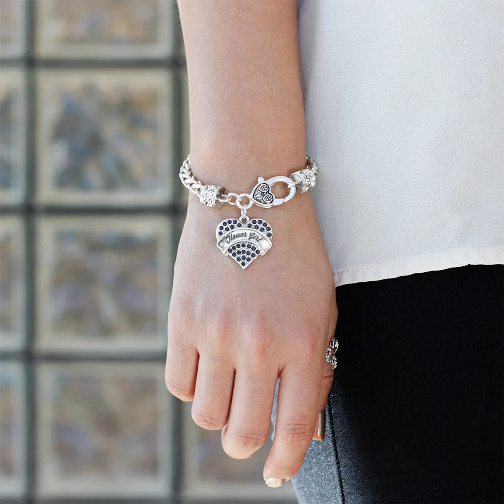 Silver Navy Flower Girl Blue Pave Heart Charm Braided Bracelet