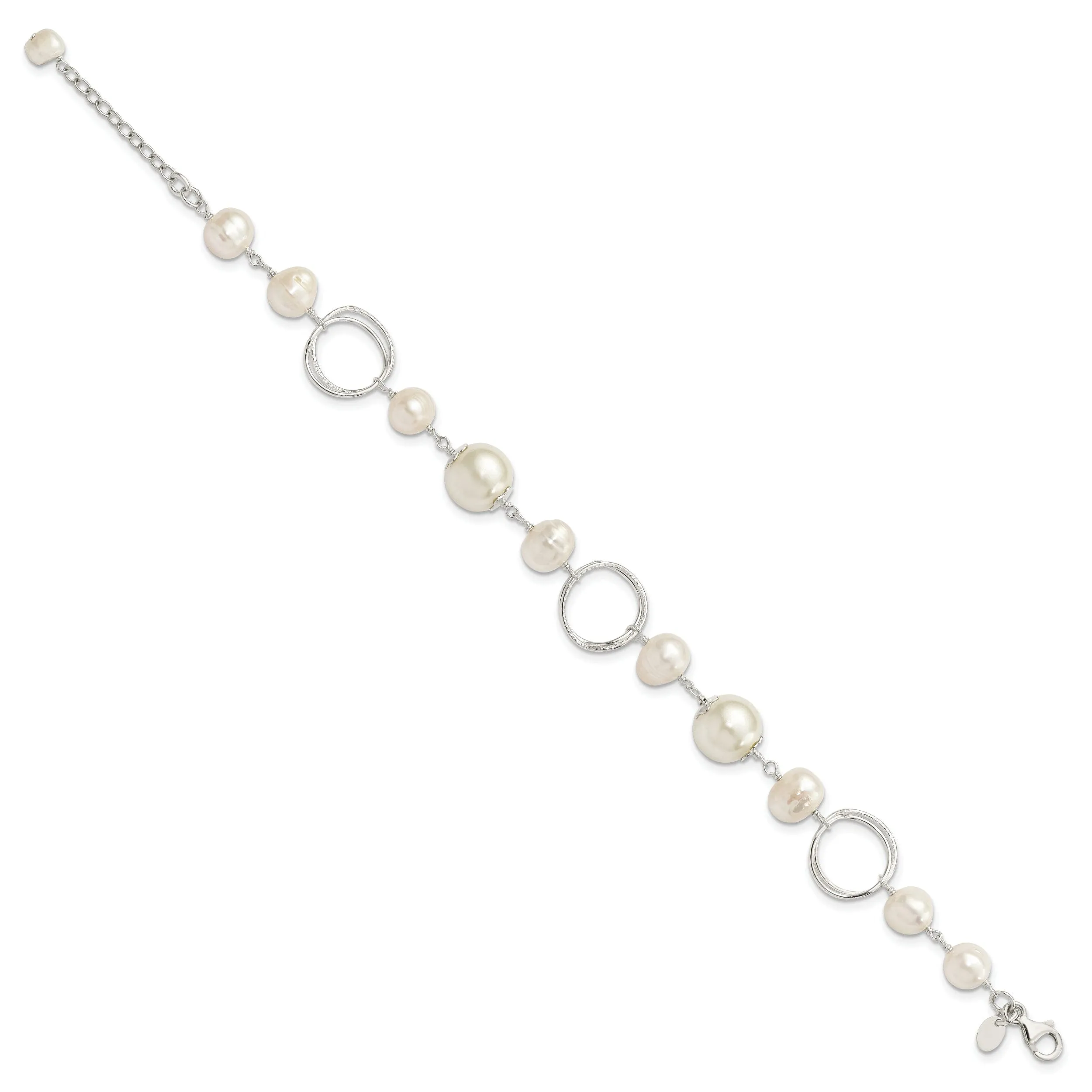 Silver Polished Fresh Water Pearl Bracelet