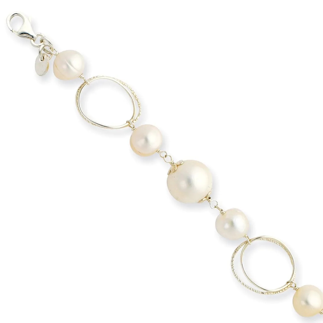 Silver Polished Fresh Water Pearl Bracelet