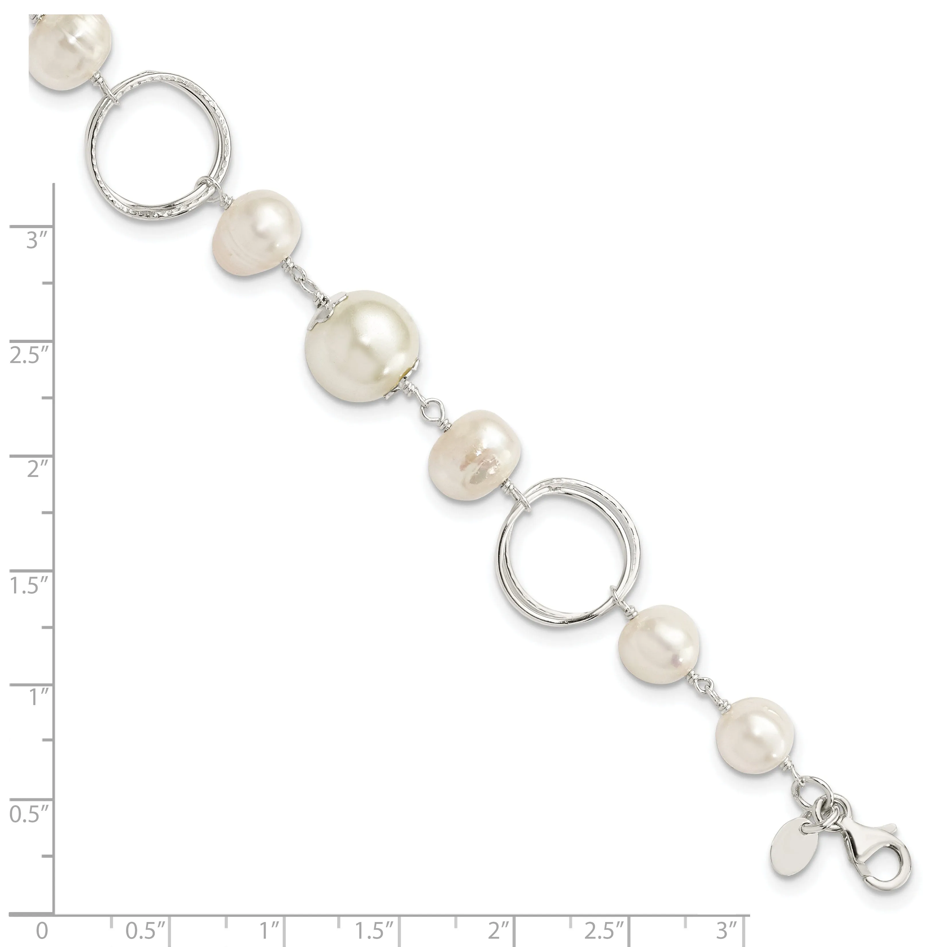 Silver Polished Fresh Water Pearl Bracelet