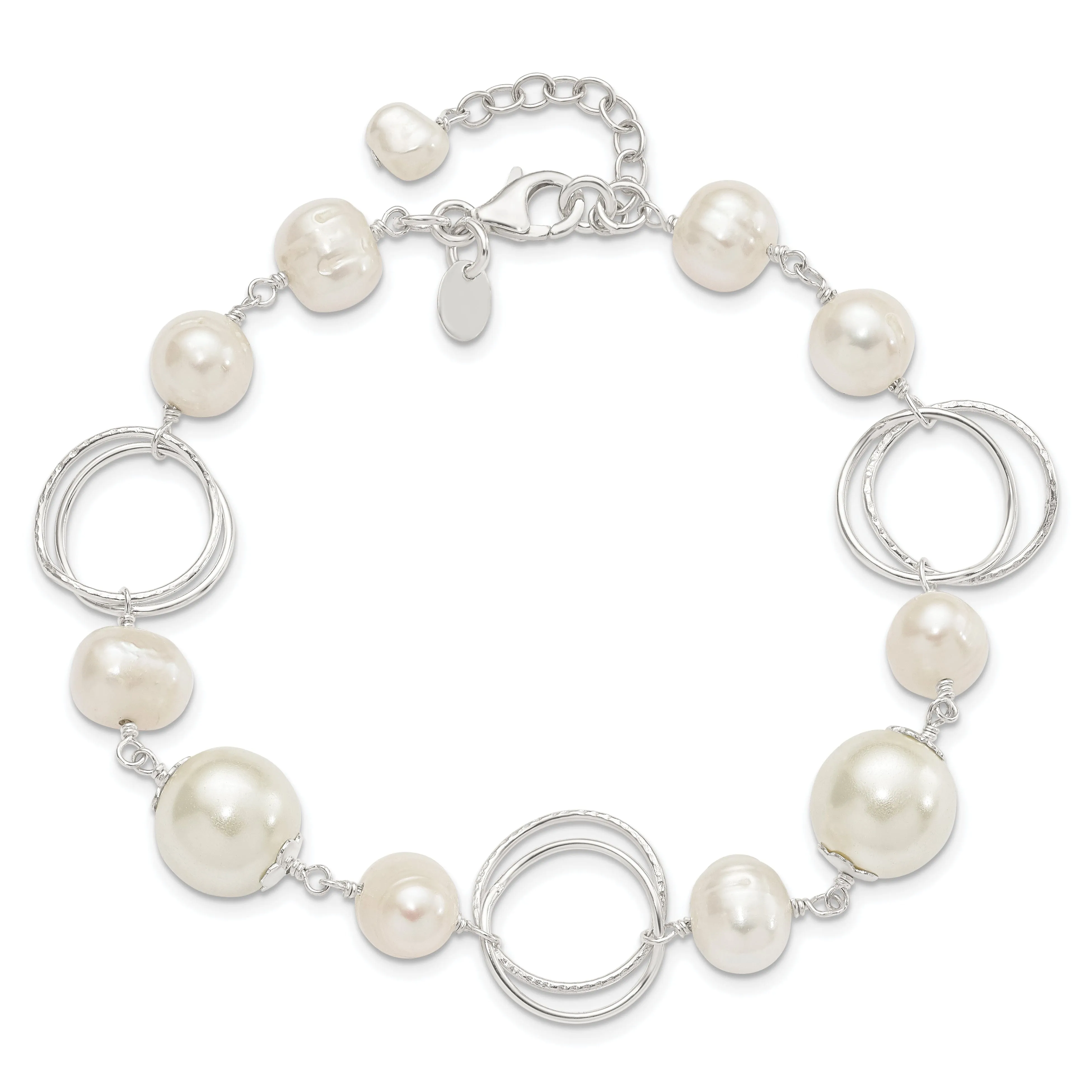 Silver Polished Fresh Water Pearl Bracelet