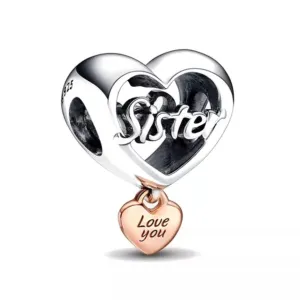 Sister Heart Charm - 925 Sterling Silver