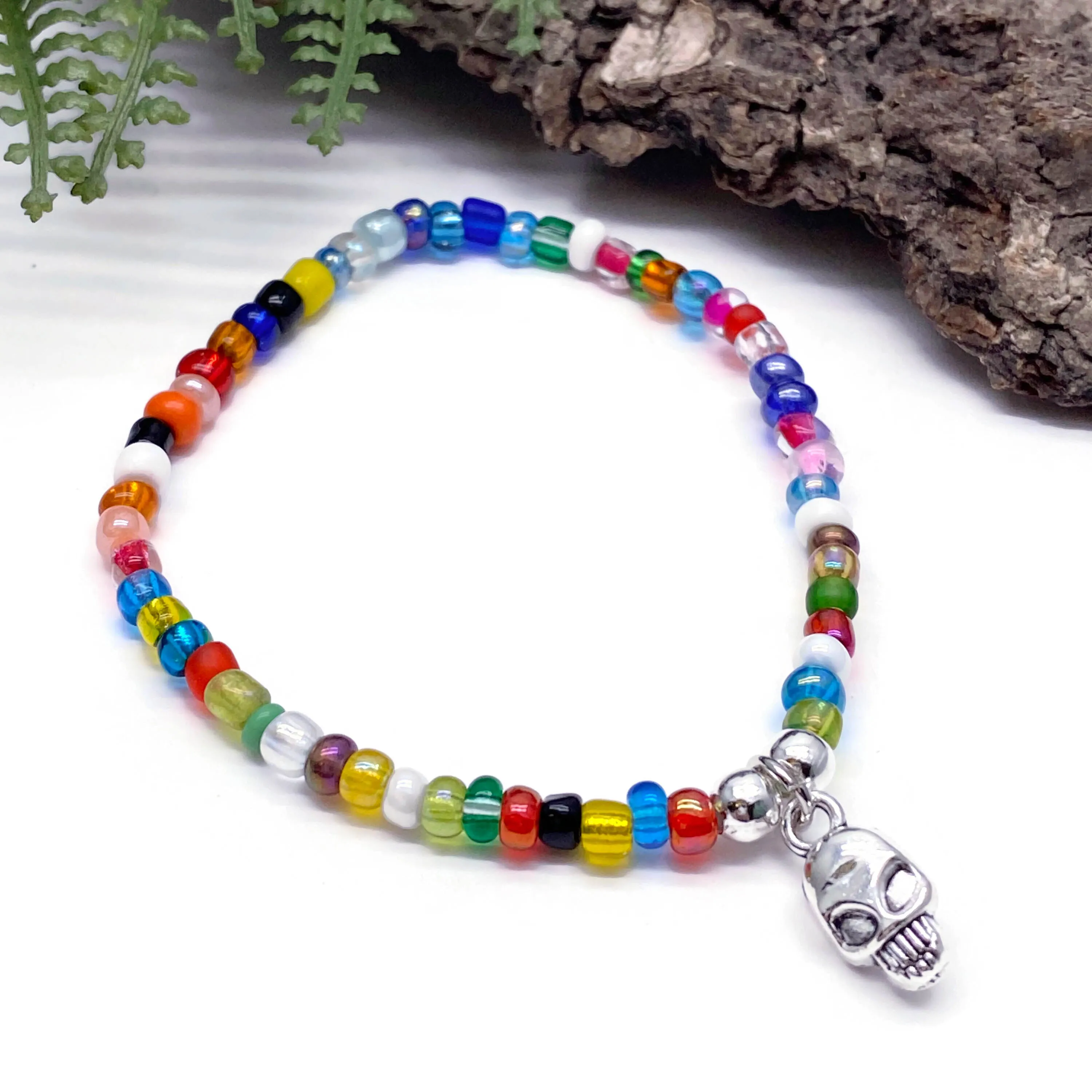 Skull Charm Bead Bracelet - Colour Choice