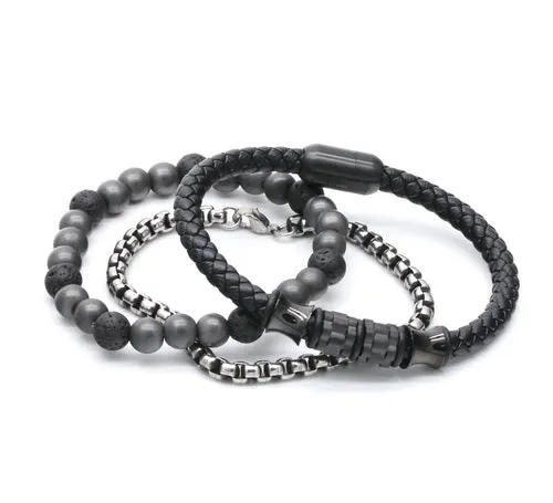 SteelTime Monochrome Triple Bracelet Stack