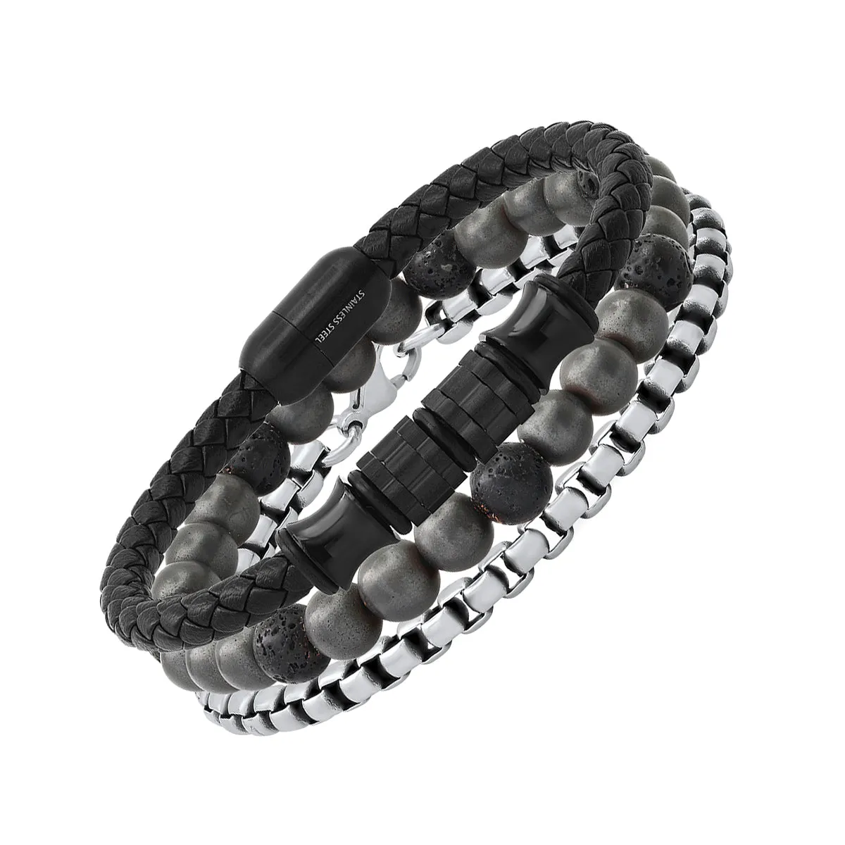 SteelTime Monochrome Triple Bracelet Stack