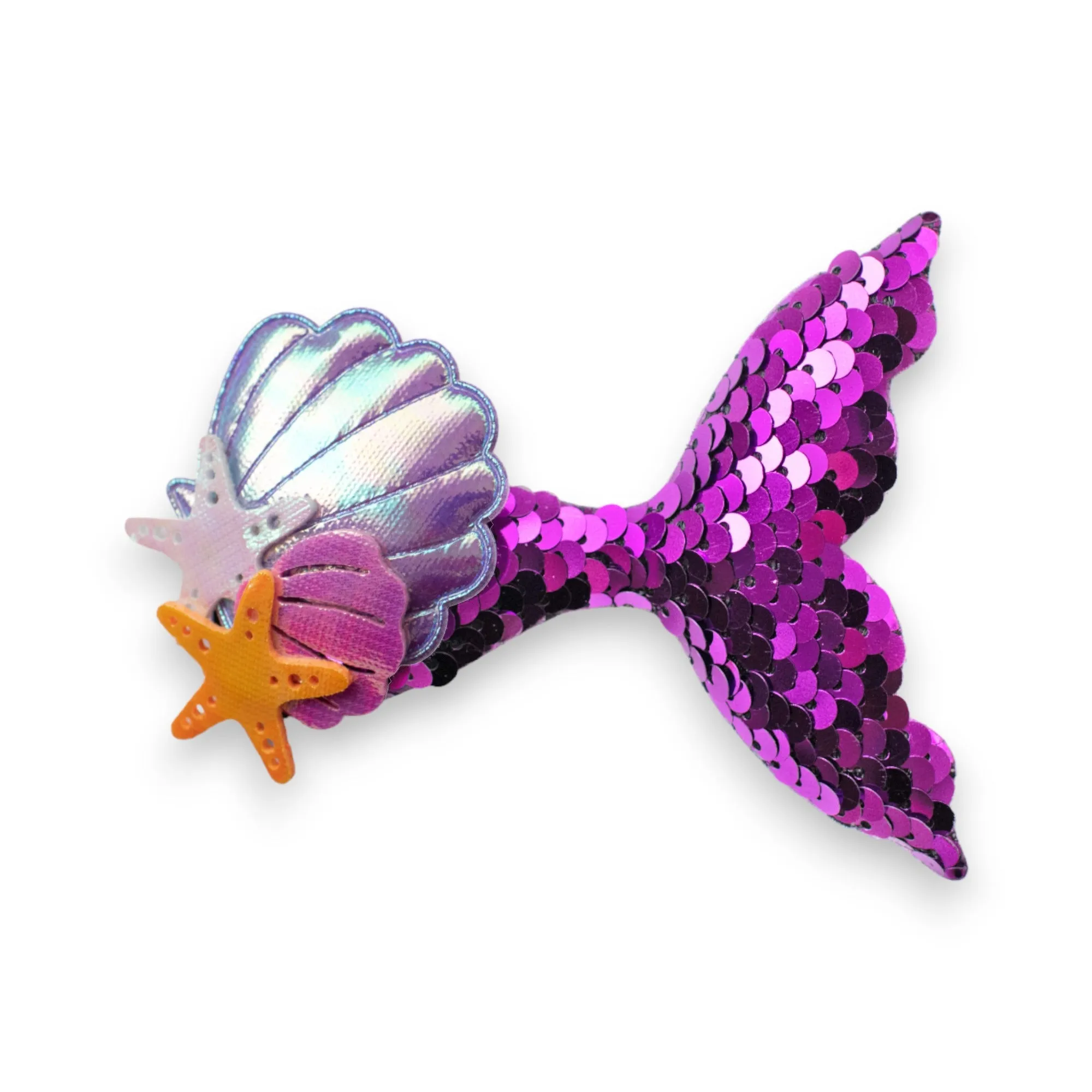 Summer Crystal Sparkling Sequins Mermaid Tail with Starry Shell Hair Clip For Girls - Stylish Alligator Hair Accessory