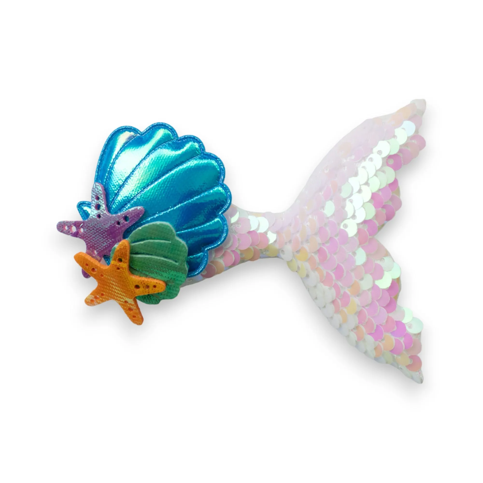 Summer Crystal Sparkling Sequins Mermaid Tail with Starry Shell Hair Clip For Girls - Stylish Alligator Hair Accessory