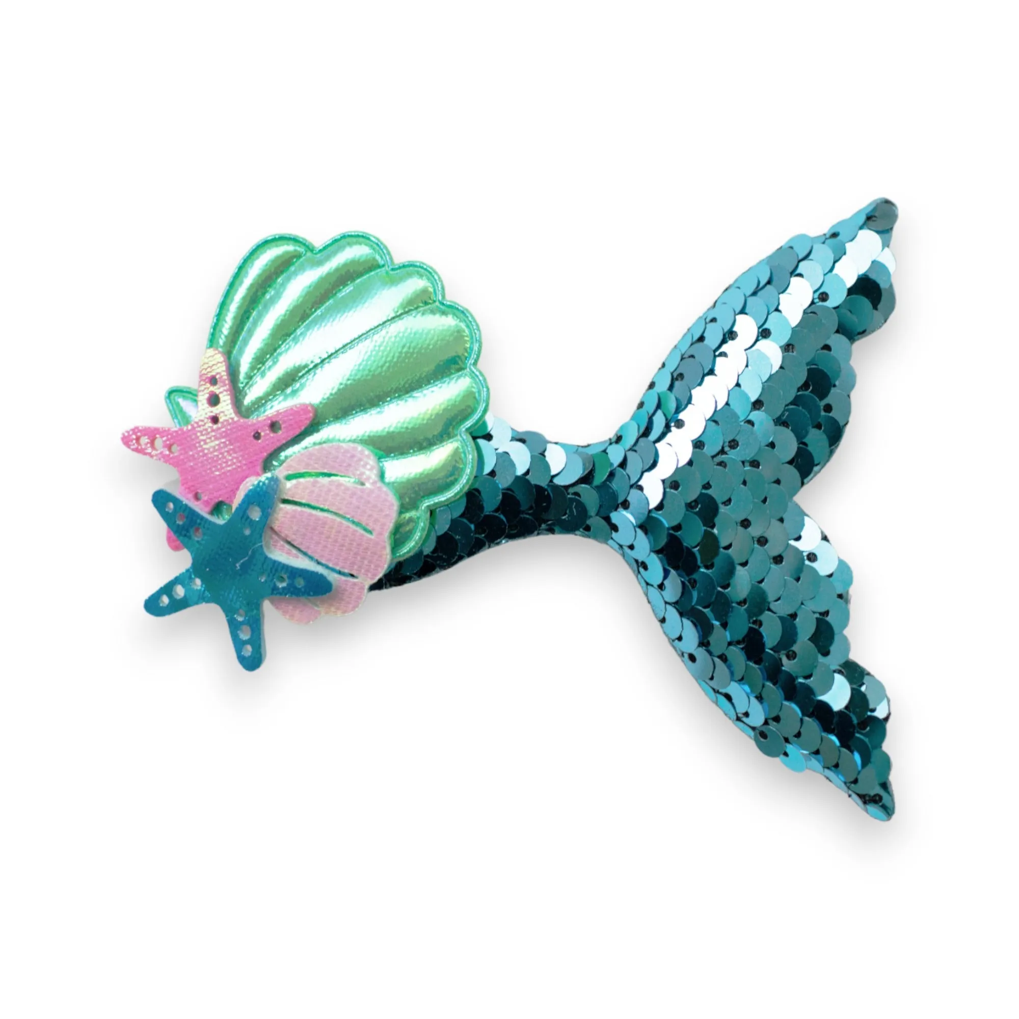 Summer Crystal Sparkling Sequins Mermaid Tail with Starry Shell Hair Clip For Girls - Stylish Alligator Hair Accessory