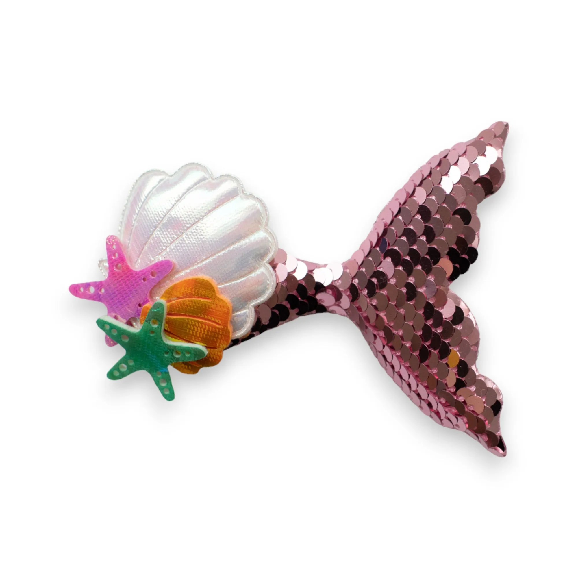 Summer Crystal Sparkling Sequins Mermaid Tail with Starry Shell Hair Clip For Girls - Stylish Alligator Hair Accessory