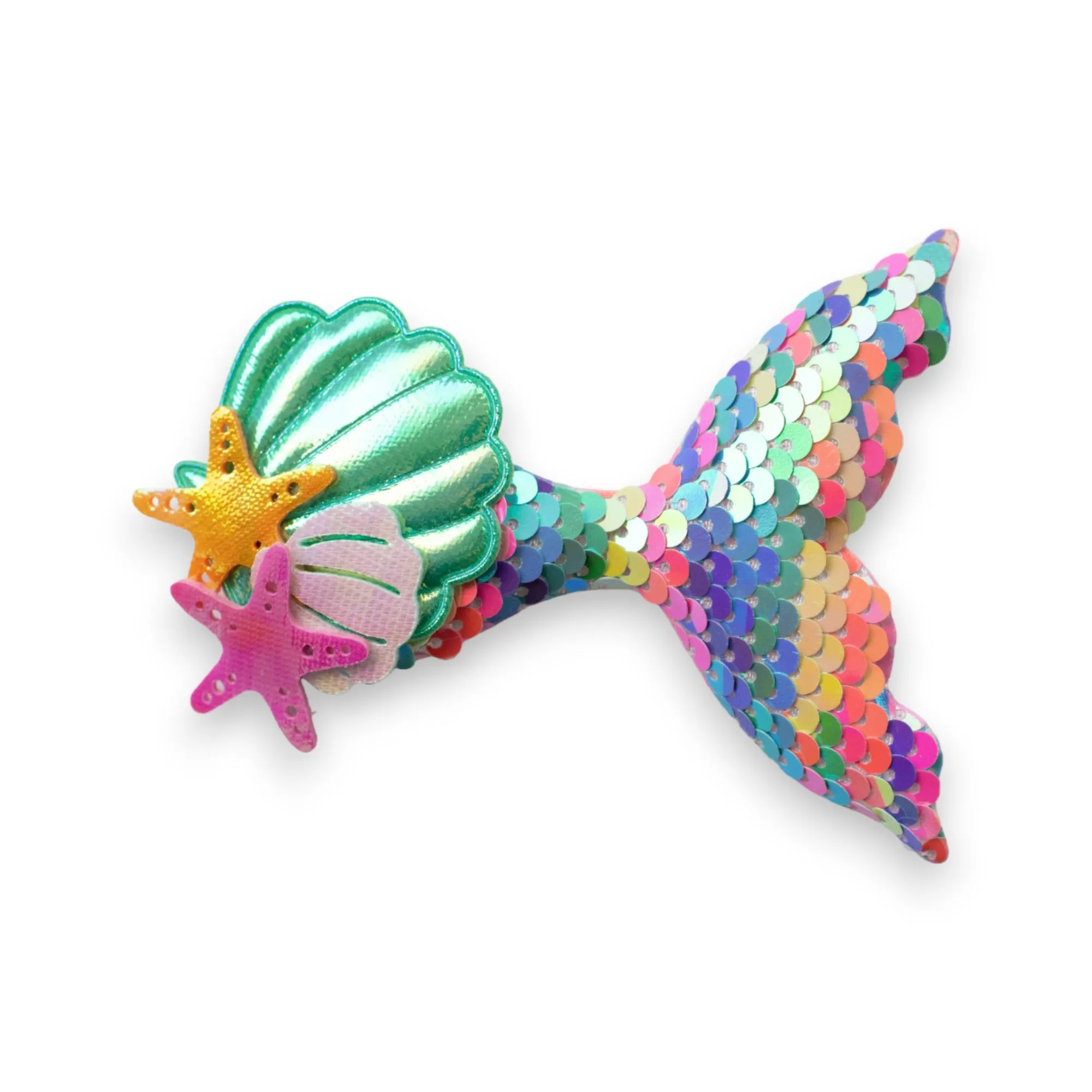 Summer Crystal Sparkling Sequins Mermaid Tail with Starry Shell Hair Clip For Girls - Stylish Alligator Hair Accessory