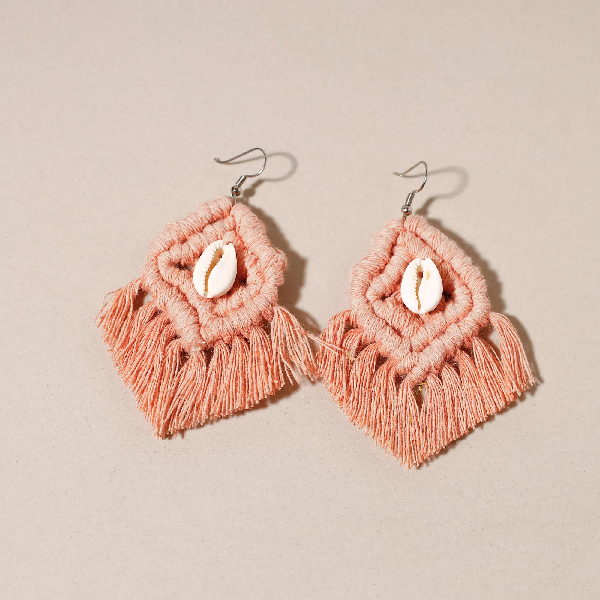 Thread & Seashell Work Handmade Macrame Earrings