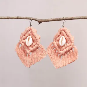 Thread & Seashell Work Handmade Macrame Earrings