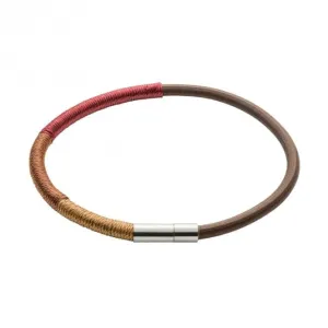 Thread Wrapped Steel and Brown Cord Bracelet B5438Y