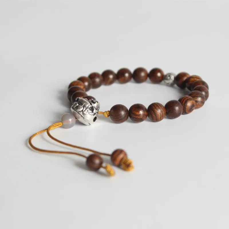 Tiger Skin Sandalwood White Copper Six Mantra Bracelet