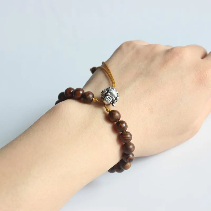 Tiger Skin Sandalwood White Copper Six Mantra Bracelet