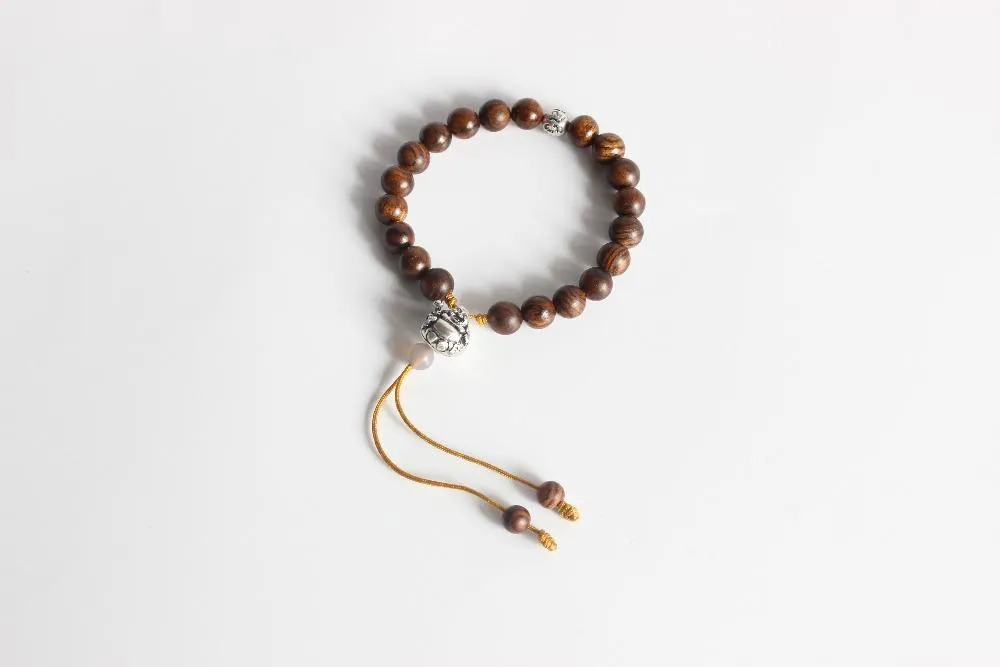 Tiger Skin Sandalwood White Copper Six Mantra Bracelet