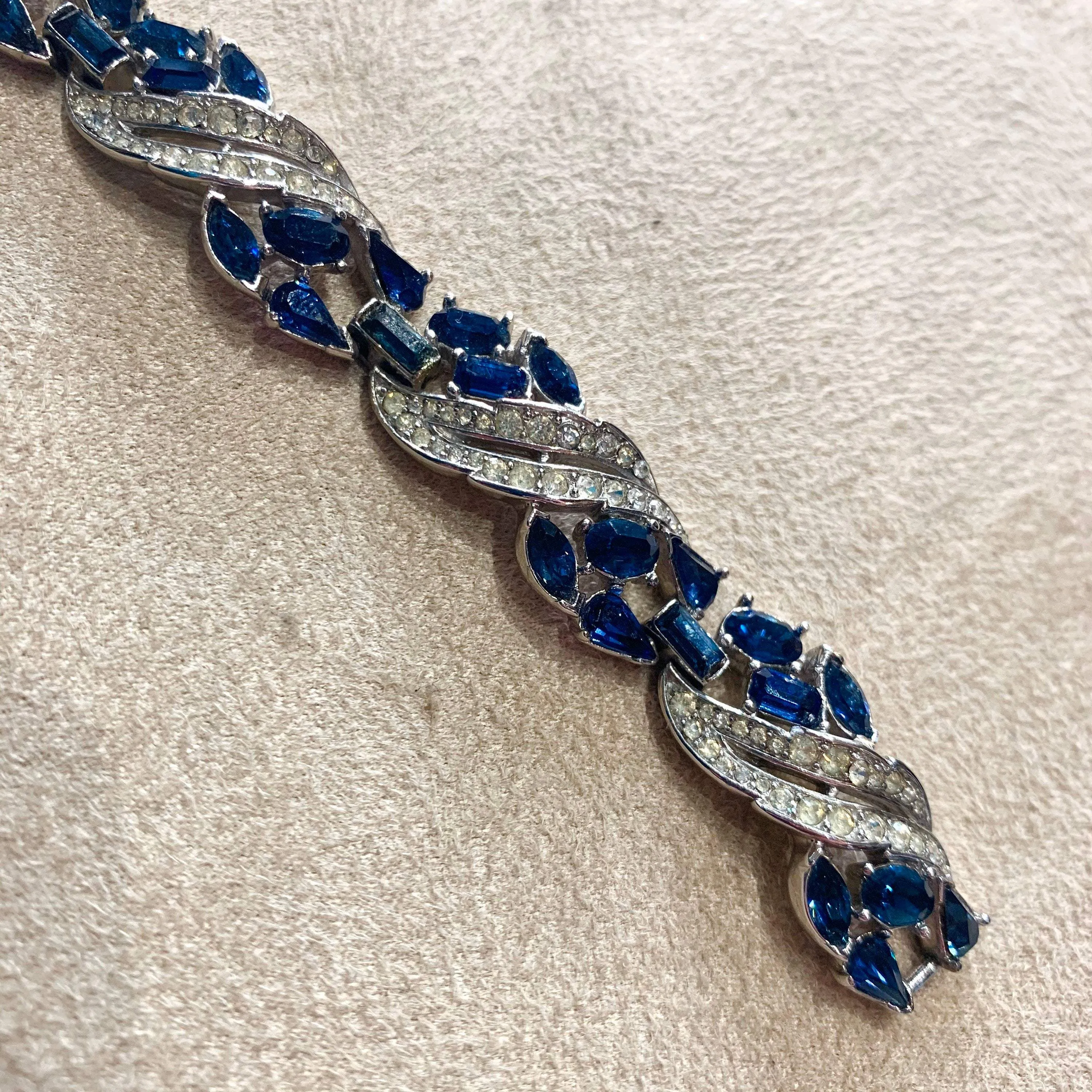 Trifari blue sapphire vintage bracelet silver tone