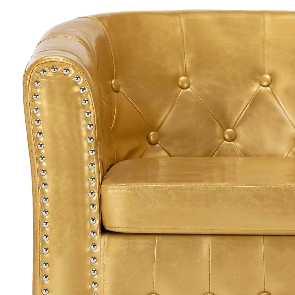 Tub Chair with Footstool Shiny Gold Faux Leather